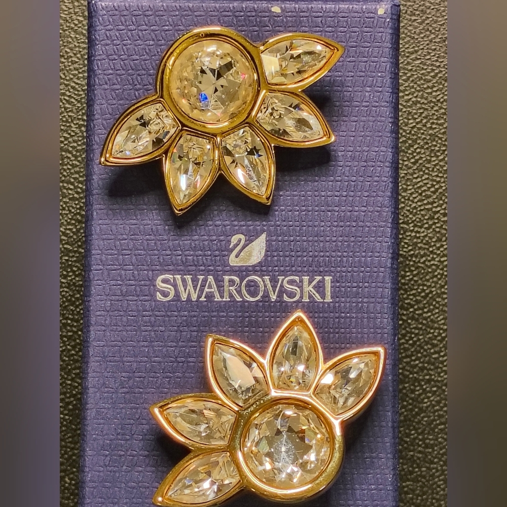 Vintage Swarovski "S.A.L." Original Rhinestone Crystal 18K Gold Plated Earrings